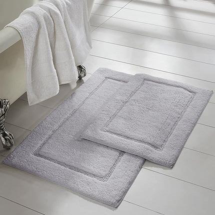 Modern Threads 2-Pack Solid Loop with Non-Slip Backing Bath Mat Set 17-inch by 24-inch & 21-inch by 34-inch, Silver