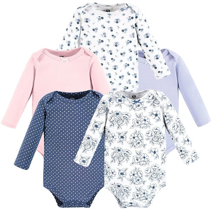 Hudson Baby unisex-baby Cotton Long-sleeve Bodysuits, Blue Toile, 9-12 Months