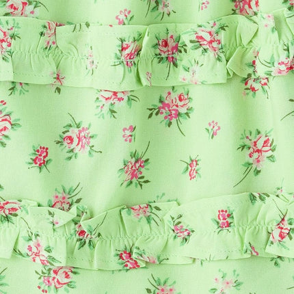 The Children's Place Girls' Short Sleeve Smocked Summer Dresses, Green Floral, X-Small