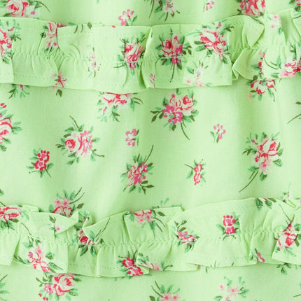 The Children's Place Girls' Short Sleeve Smocked Summer Dresses, Green Floral, X-Small