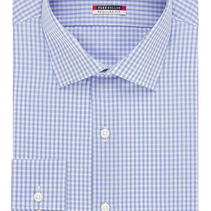 Van Heusen Men's Regular Fit Flex Collar Check Dress Shirt, Blue, 16" Neck 36"-37" Sleeve