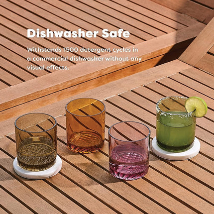 TOSSWARE Reserve 12oz Old Fashioned - Color Series Set of 4, Premium Quality, Tritan Dishwasher Safe & Heat Resistant Unbreakable Plastic Whiskey Glasses