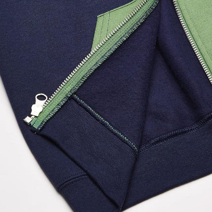 Fruit of the Loom Boys' Fleece Full Zip Sleeveless Vest, Ghost Navy/Gametime Green/Charcoal Heather, Large