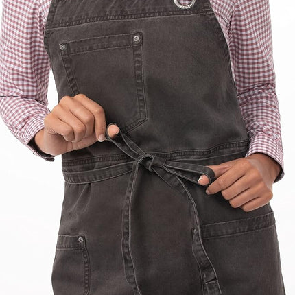 Chef Works ABAQ054-PEW-0 Dorset Antique Bib Apron Pewter, Brown