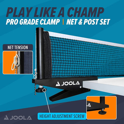 JOOLA Premium Inside Table Tennis Net and Post Set - 72" Regulation Size - Portable and Easy Setup - Ping Pong Spring Clamp Net - Black
