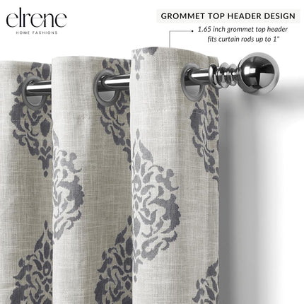 Elrene Home Fashions Navara Medallion Room Darkening Window Curtain Panel, 52" x 84" (1, Gray