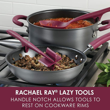 Rachael Ray Outils et ustensiles Lazy Crush & Chop, spatule flexible et cuillère racloir/ustensiles de cuisine – Lot de 3 pièces, Rouge bordeaux