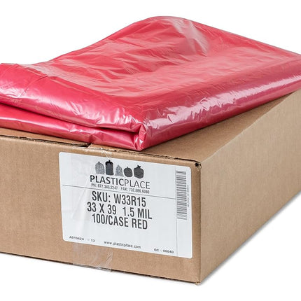 Red Trash Bags, 33-39 Gallon 100 / Case 1.5 Mil