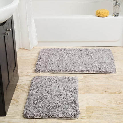 Alfombrilla de baño de pelo largo de espuma viscoelástica de 2 piezas Bedford Home, gris, 32"x21"x1.25"