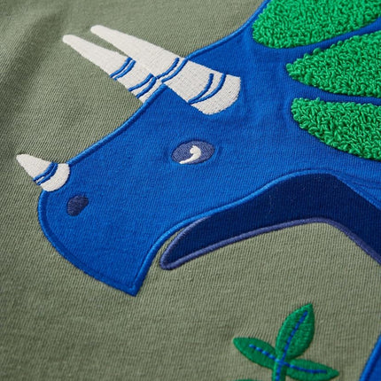 Gymboree Boys and Toddler Embroidered Graphic Long Sleeve Layered T-Shirts, Olive Triceratops, 12-18 Months