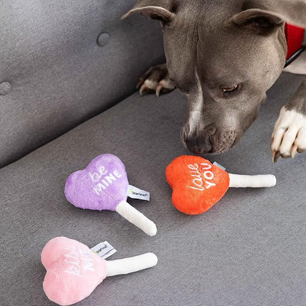 Pearhead Valentine’s Day Plush Squeaky Dog Toys – Candy Popsicle Dog Toy Set, Soft Chew Interactive Toys for Dogs, Set of 3