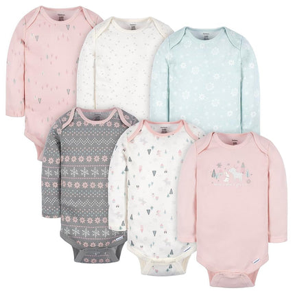 Gerber Baby Girls' 6-Pack Long-Sleeve Onesies Bodysuits, Home, Newborn