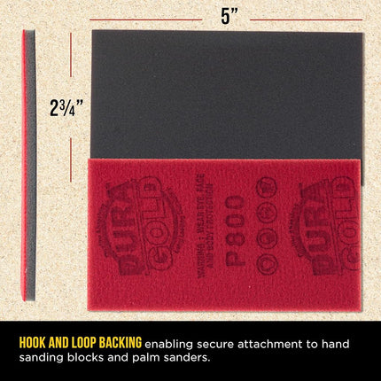 Dura-Gold 800 Grit 5" x 2-3/4" Sanding Sponges, Box of 20 - Performance Hook & Loop Wet or Dry Flexible Sandpaper Sponge Pads - for Hand Sanding Blocks, Palm Sanders - Polish Metal, Auto Paint, Wood