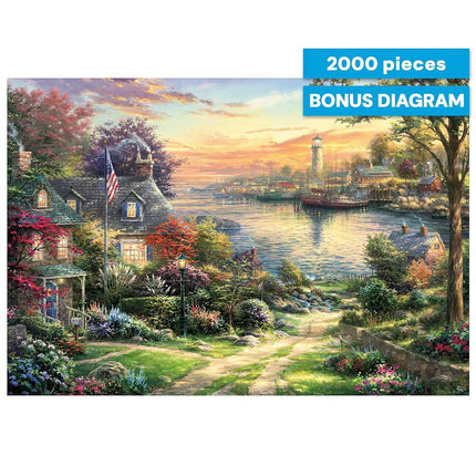 Ceaco - Silver Select - Thomas Kinkade - New England Harbor - 2000 Piece Jigsaw Puzzle for Adults - Challenging Puzzle Perfect for Game Nights - Finished Size is 38.50 x 26.50