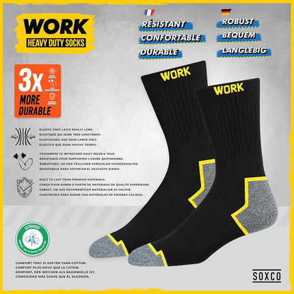 SOXCO 10 Pairs Men’s Work Socks, Black Crew Length | DRI-WIK Moisture Wicking Technology | Reinforced Heel & Toe 6/10 Pairs, Black (10 Pairs), X-Large