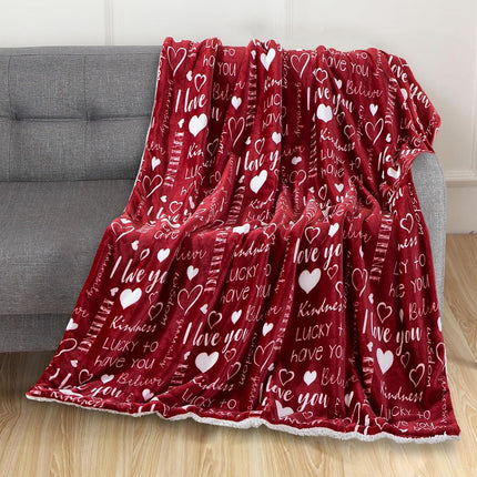 Elegant Comfort Valentines Day Sherpa Fleece Throw Blanket for Couch - Soft and Warm Sherpa Red Heart Blanket Valentine's Day Decor Gifts for Her, 50 x 60 inches, Love You Red Sherpa Throw Blanket