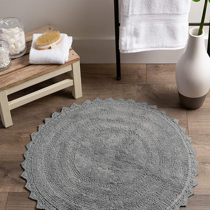DII Crochet Collection Reversible Bath Mat, Round, 27.5" Diameter, Gray