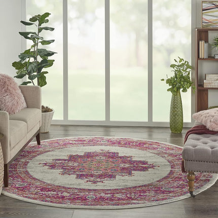 Nourison PSN03 Passion Distressed Vintage Ivory/Fuschia Area Rug 8' x 8'