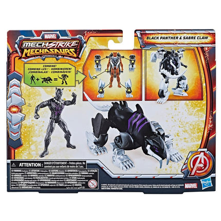 Marvel Mech Strike Mechasaurs, 4-Inch Black Panther with Sabre Claw Mechasaur Action Figures, Super Hero Toys for Kids Ages 4 and Up