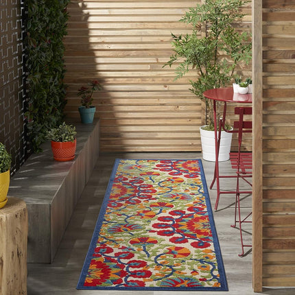 Nourison Aloha Tapis d'intérieur/extérieur rouge/multicolore 0,68 m x 2,43 m, facile à nettoyer, ne perd pas ses poils, pour chambre à coucher, salon, salle à manger, terrasse, jardin, patio (2x8)