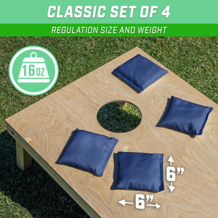 GoSports Cornhole Bolsas de frijoles, juego de 4, regulación para todo clima, azul marino clásico