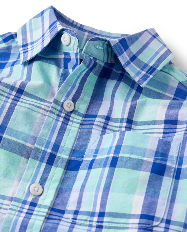 The Children's Place Boys' Long Sleeve Button Down Shirts, Mellow Aqua Plaid, X-Small