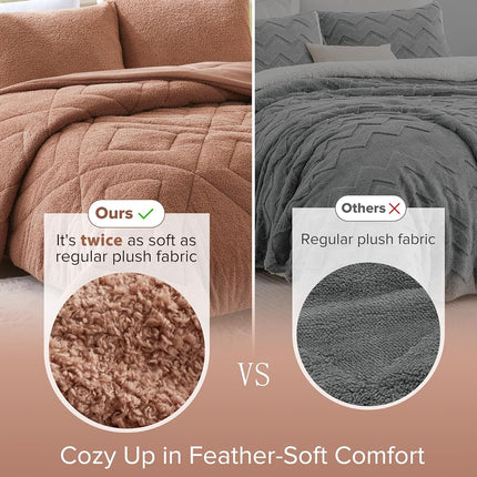 Ensemble de Couette Queen Size Comfort Spaces, Réversible, Ultra Doux, pour Lit Queen Size, Toutes Saisons, Léger, Polaire Sherpa, Ensemble de Lit Queen Size, Pleine/Queen, Marron, 3 Pièces