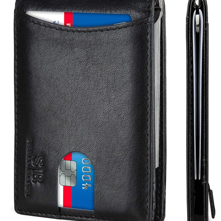 SERMAN Brands Portefeuilles Minimalistes Fins en Cuir Véritable pour Hommes avec Pince à Billets Blocage RFID - Noir - Petit