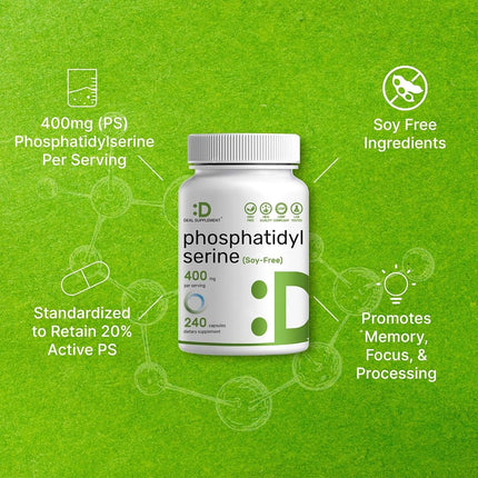 Phosphatidylserine Supplement, 400mg Serving, 240 Capsules � Soy Free Sunflower Lecithin Source