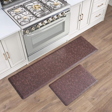 Chef Gear - Alfombrilla de cocina antifatiga - Diseño Marni - Alfombrilla de chef acolchada y cómoda - Piel sintética - Alivio para cocinar y estar de pie - Antideslizante - Juego de 2 - 17.5"x 60"/ 17.5"x28" - Roja