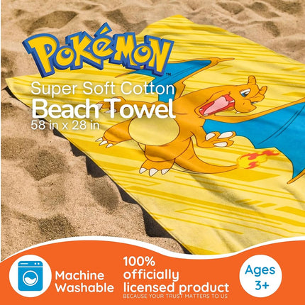 Pokemon Charizard Fire Kids Cotton Beach Towel, 58 x 28 Inch, Soft & Absorbent Pool, Bath & Beach Towel (Officially Licensed Product) by Franco