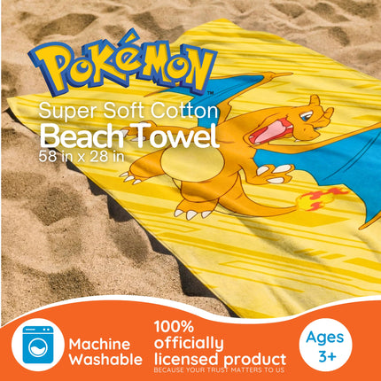 Pokemon Charizard Fire Kids Cotton Beach Towel, 58 x 28 Inch, Soft & Absorbent Pool, Bath & Beach Towel (Officially Licensed Product) by Franco