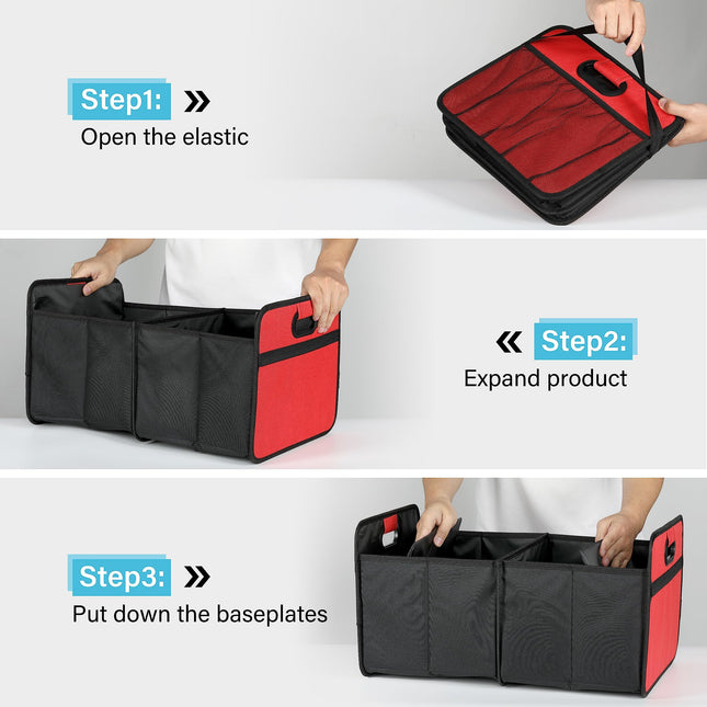 Organisateur de coffre de voiture Simple Deluxe, 2 compartiments, pliable, antidérapant, en polyester Oxford 600D imperméable, convient aux SUV, monospaces, camions, taille standard, rouge