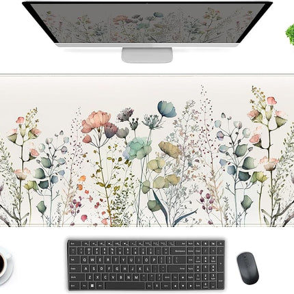 Cute Wild Flower Desk Mat, Boho Aesthetic XL Large