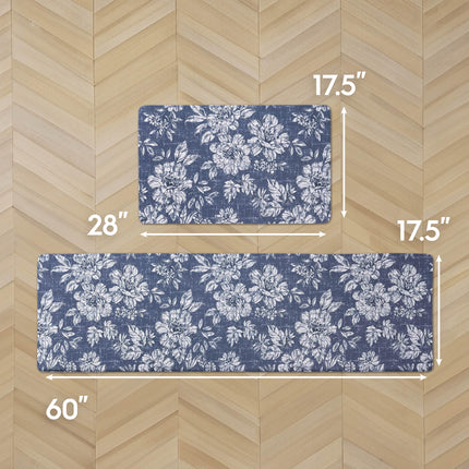 Laura Ashley - Anti-Fatigue Kitchen Mat, Iris Floral Design, Stain, Water & Fade Resistant, Cooking & Standing Relief, Non-Slip Backing, 2 Piece Set: 17.5" x 60" / 17.5" x 28" Navy Iris