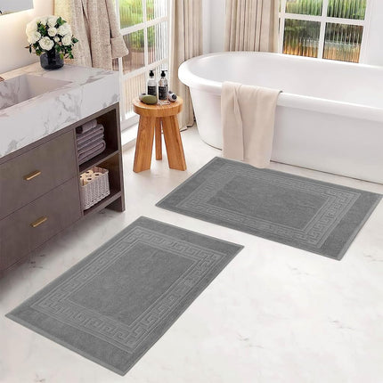 Tapis de bain de qualité supérieure SV 100 % coton peigné longues fibres, ensemble de 2 tapis de bain, argent