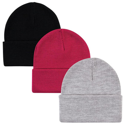 Hudson Baby Gorro de punto con puño para bebé, unisex, paquete de 3, rosa oscuro, adulto