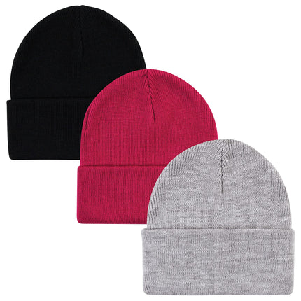 Hudson Baby Unisex Baby Knit Cuffed Beanie 3pk, Da