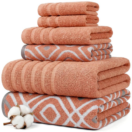 Amrapur 6 pc Yarn Dyed towel Oxford Coral, Cotton, Single