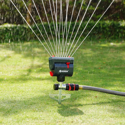 Eden 94145 4-Way Adjustable Mini Turbo Oscillating Sprinkler with Step Spike Gear Drive, Heavy Duty, Gardening Watering System, Garden&Lawns, Coverage up to 4069sq.ft