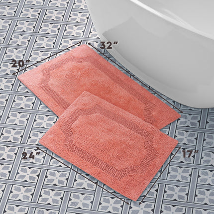 Laura Ashley Bath Rug - Reversible Cotton Bath Mat | Premium Bathroom D�cor | Machine Washable Bathroom Rug |Highly Absorbent | Coral, 17"x24"/20"x32" 2-Piece Set