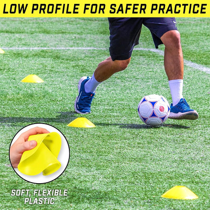GoSports Premium Sports Cones for Agility Training and Drills - 20 Pack with Tote - Yellow