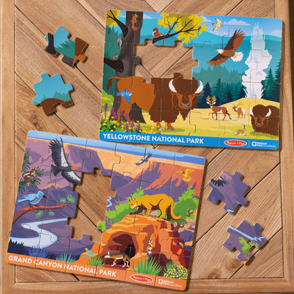 Melissa & Doug Lote de 2 rompecabezas de 24 piezas de los Parques Nacionales Yellowstone y Gran Cañón para niños y niñas de 3 años en adelante