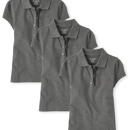 Lot de 3 Polos Piqué Volants Manches Courtes Fille The Children's Place, Gris Foncé, XXL