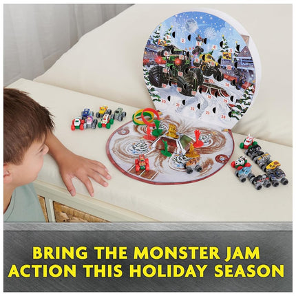 Calendario de Adviento de Navidad Monster Jam Mini, 24 días de mini Monster Trucks y accesorios, escala 1:87, juguetes para niños y niñas de 3 años en adelante