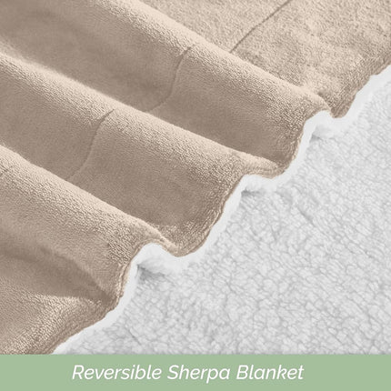 Elegant Comfort Ultra Soft Reversible Flannel Sherpa Blanket - Cozy Silky Fleece Throw for Couch, Bed - Plush Fuzzy Warm Winter Blanket for Gift, Full, Cream