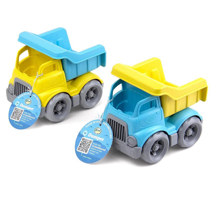 Green Toys OceanBound Dumper - Blue/Yellow Dump Truck, Construction Toy Trucks For Children, Kids Play Vehicles, Eco Friendly, Recycled From Ocean Bound Plastic, Age 3 Years Old +