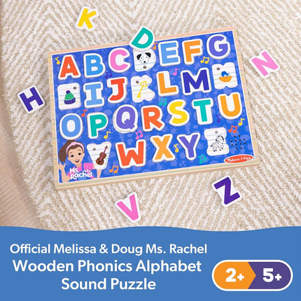 Melissa & Doug Ms. Rachel Wooden Phonics Alphabet Sound Puzzle | Learning Toys for Kids, 26 Letters | Age 2+ - FSC Certified