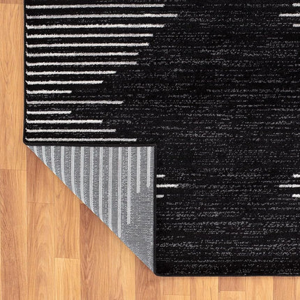 Rugshop Bohemian Stripe Stain Resistant High Traffic Living Room Kitchen Bedroom Dining Home Office Runner Rug 2'7" x 8' Black