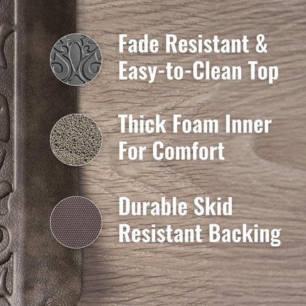 Chef Gear - Anti-Fatigue Wellness Kitchen Mat - Marni Design - Cushioned Comfort Chef Mat - Faux Leather - Cooking & Standing Relief -Skid-Resistant - Measures 17.5"x60" - Mocha